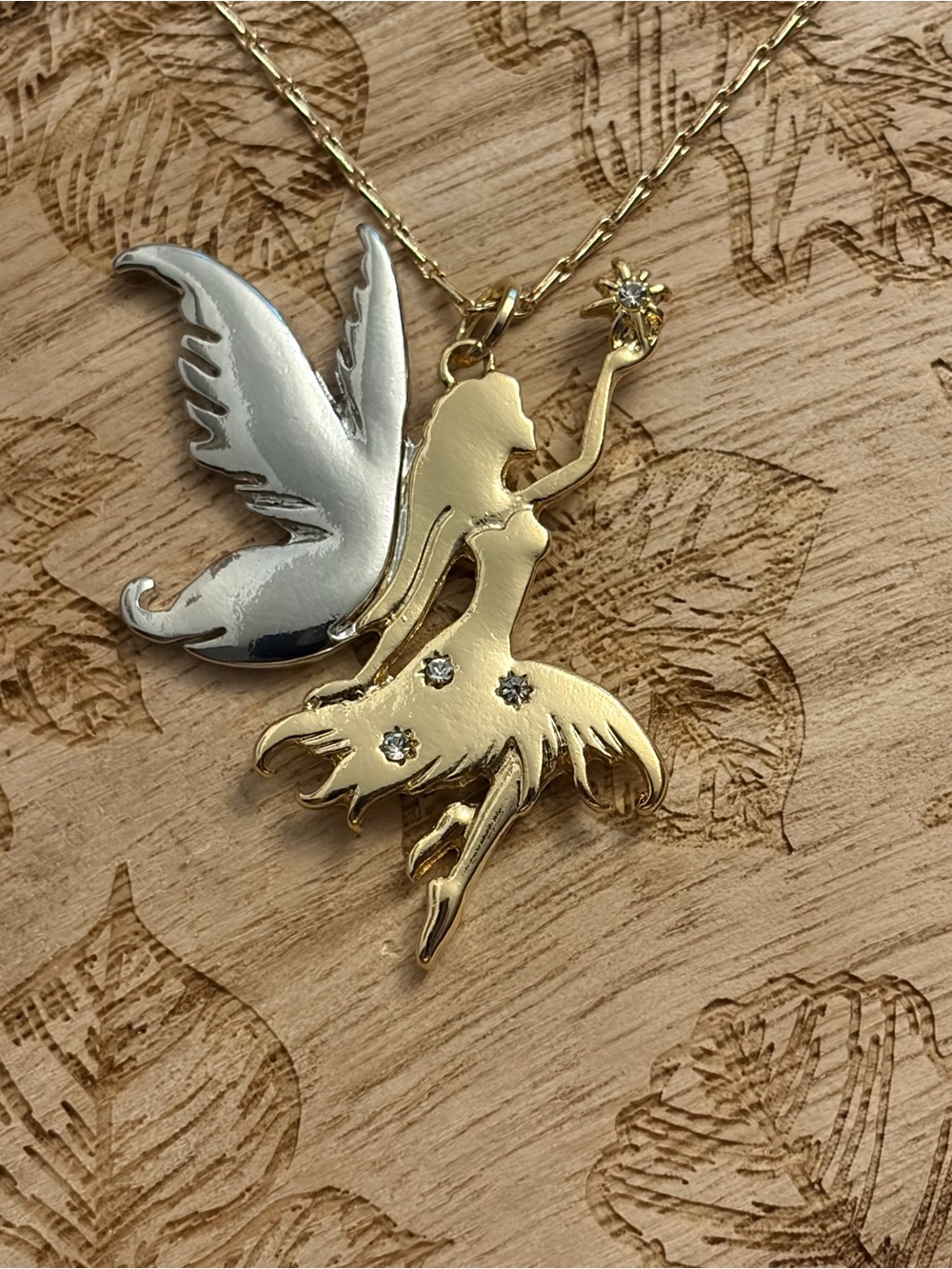 Two-Tone Fairy Pendant Necklace in Gold & Silver